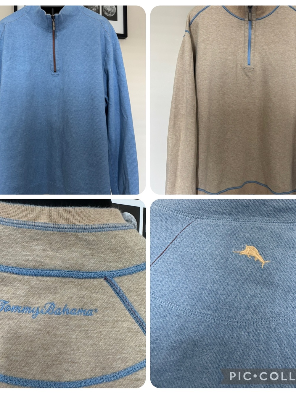 Tommy Bahama Men's Light Blue and Beige “Flipside” Reversible  Zip SweaterXXL